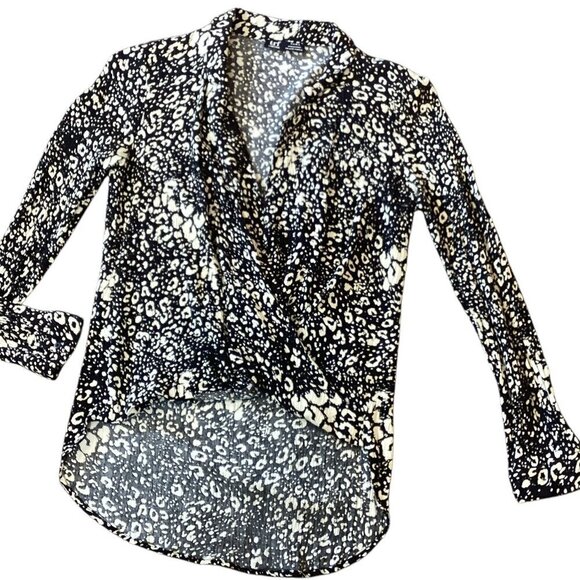 Zara TRF Collection Hi-Low  Hem Surplice V-Neck Faux Wrap Top Sz S Black #21L - Picture 2 of 6